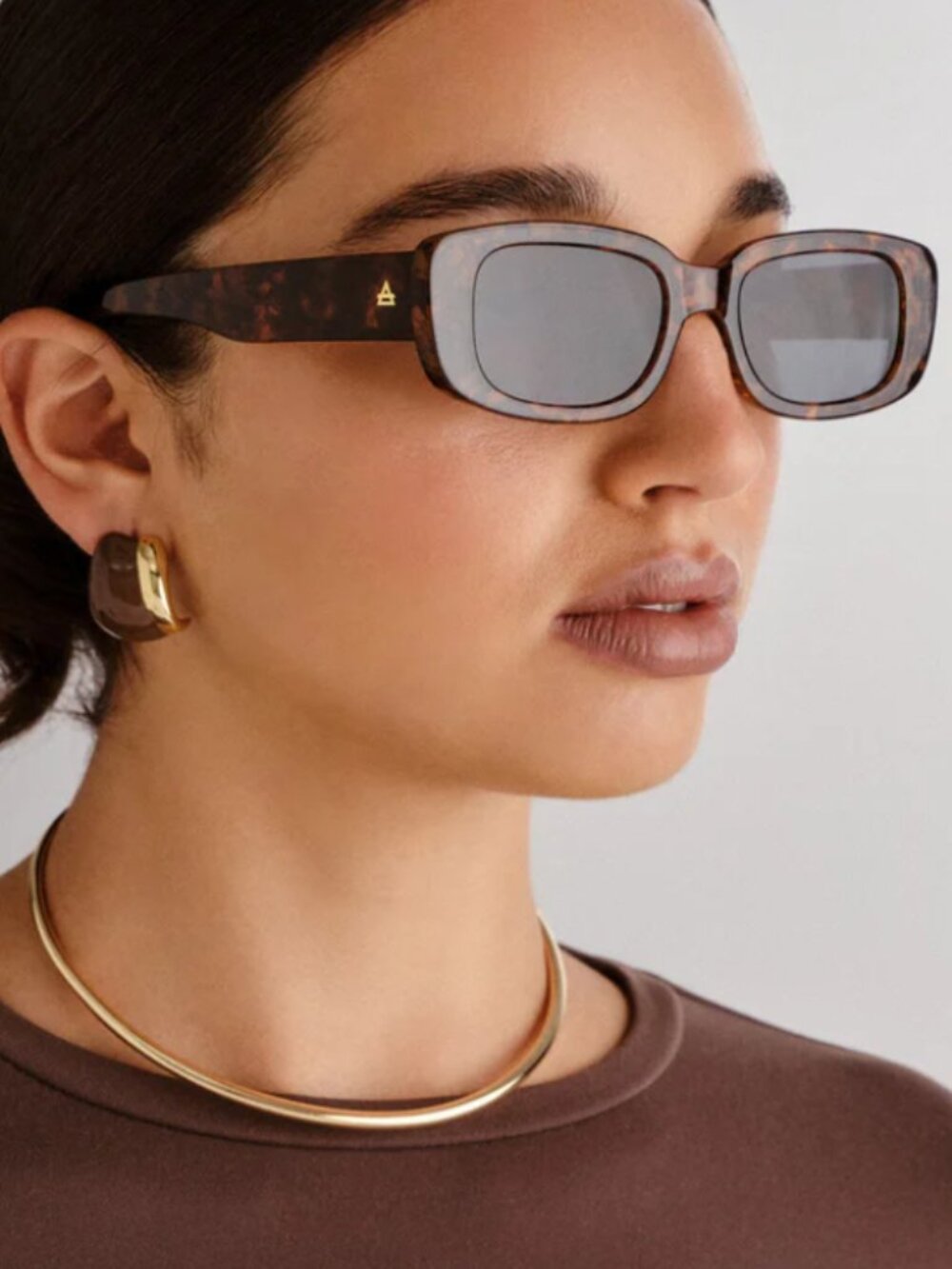 AIRE Ceres Slim Rectangle Sunglasses Dark Tort Smoke Mono